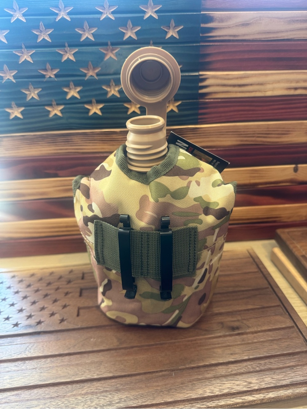 Camouflage Tactical Canteen with Olive Strap Cover